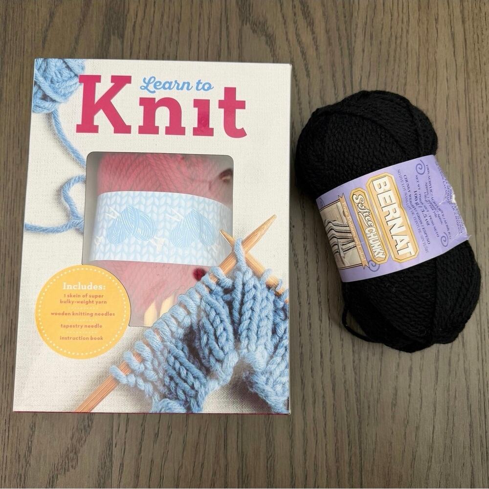 Learn to Knit Kit + EXTRA Bernat Chunky Yarn Skein Beginner Set NEW